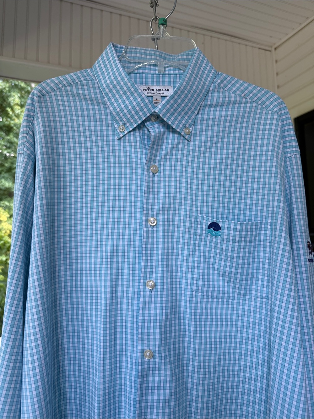 Peter Millar Teal and White Gingham Button-Down Shirt